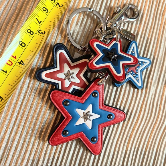 Coach Patriot Star Leather &Multi Metal Studs Bag Charm Key Chain America USA - Picture 1 of 4